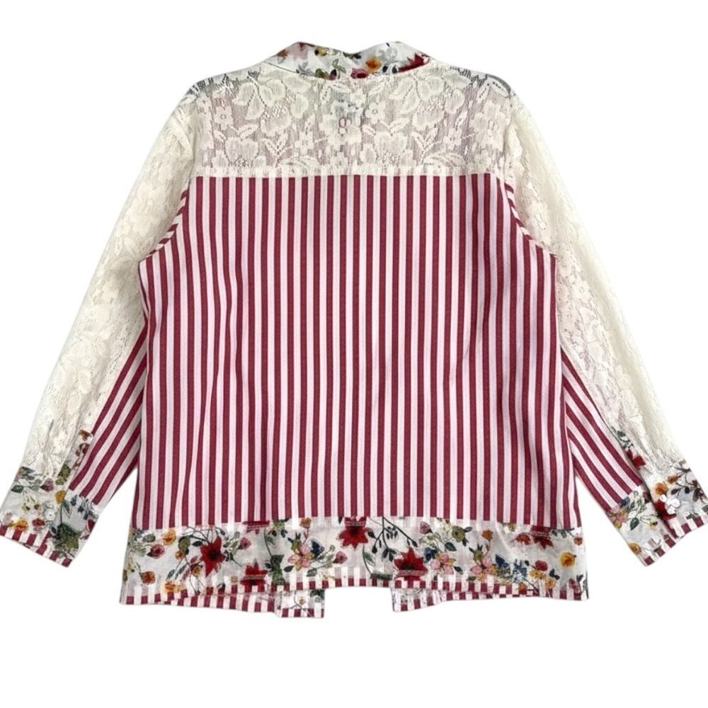 POL Lace Boho Striped Cardigan Layering Kimono Floral Patchwork Detail Med NEW - Picture 9 of 10